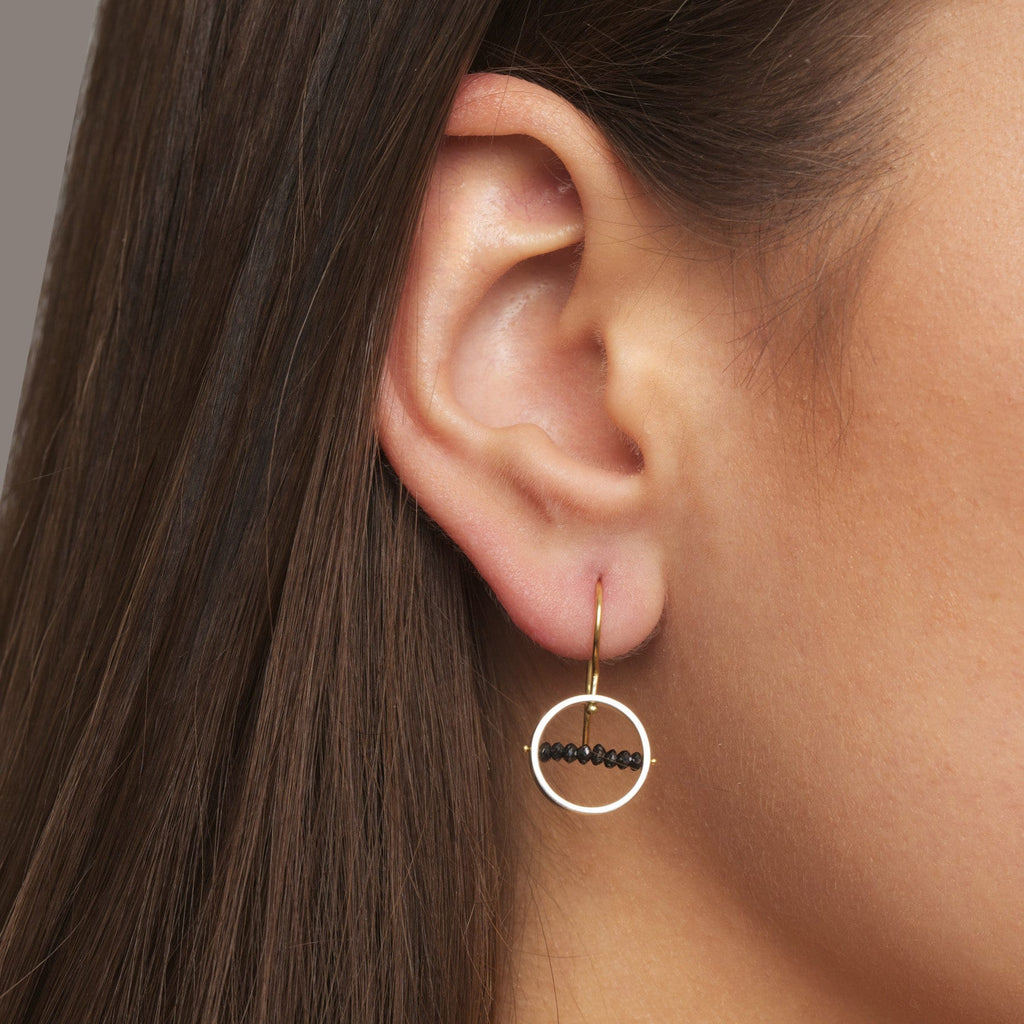 Nicole Van Der Wolf - 18k Yellow Gold Silver Black Diamond Round Earrings - DESIGNYARD, Dublin Ireland.