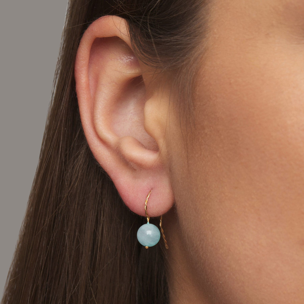 Nicole Van Der Wolf - 9k Yellow Gold Blue Beryl Sphere Earrings - DESIGNYARD, Dublin Ireland.