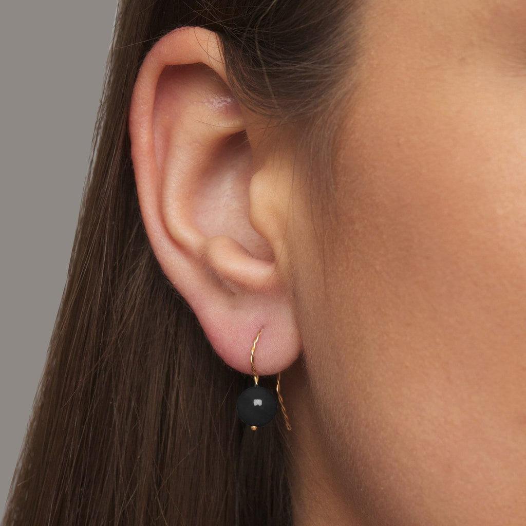 Nicole Van Der Wolf - 9k Yellow Gold Onyx Sphere Earrings - DESIGNYARD, Dublin Ireland.