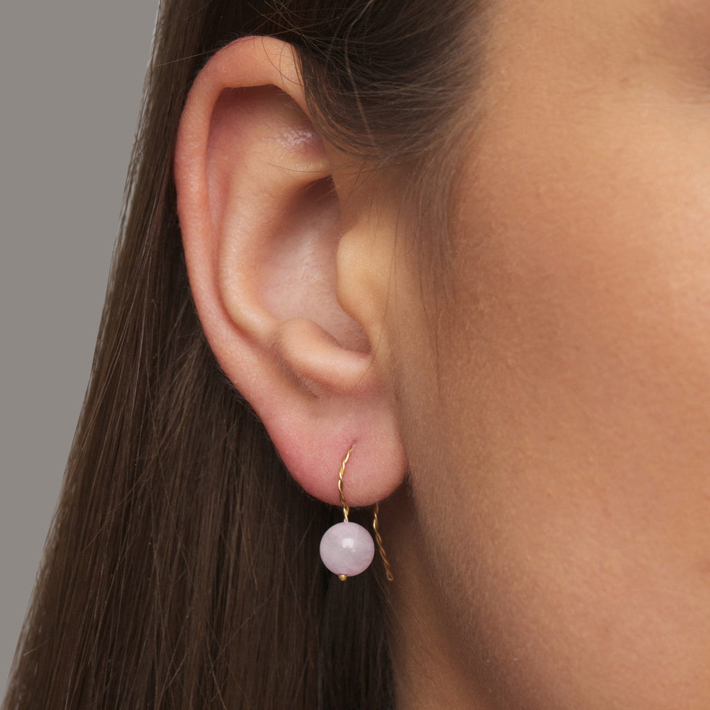 Nicole Van Der Wolf - 9k Yellow Gold Pink Beryl Sphere Earrings - DESIGNYARD, Dublin Ireland.