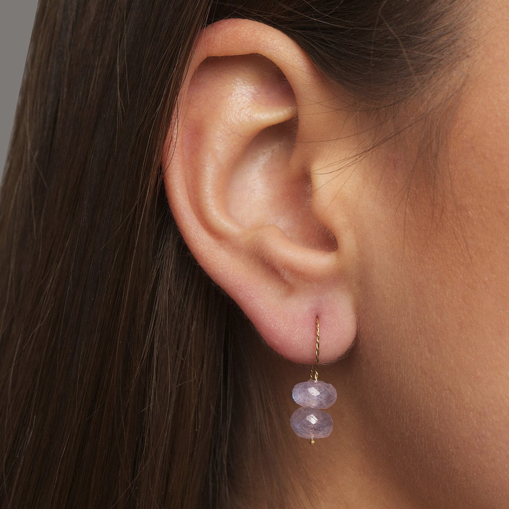 Nicole Van Der Wolf - 9k Yellow Gold Rose Quartz Rondelle Earrings - DESIGNYARD, Dublin Ireland.