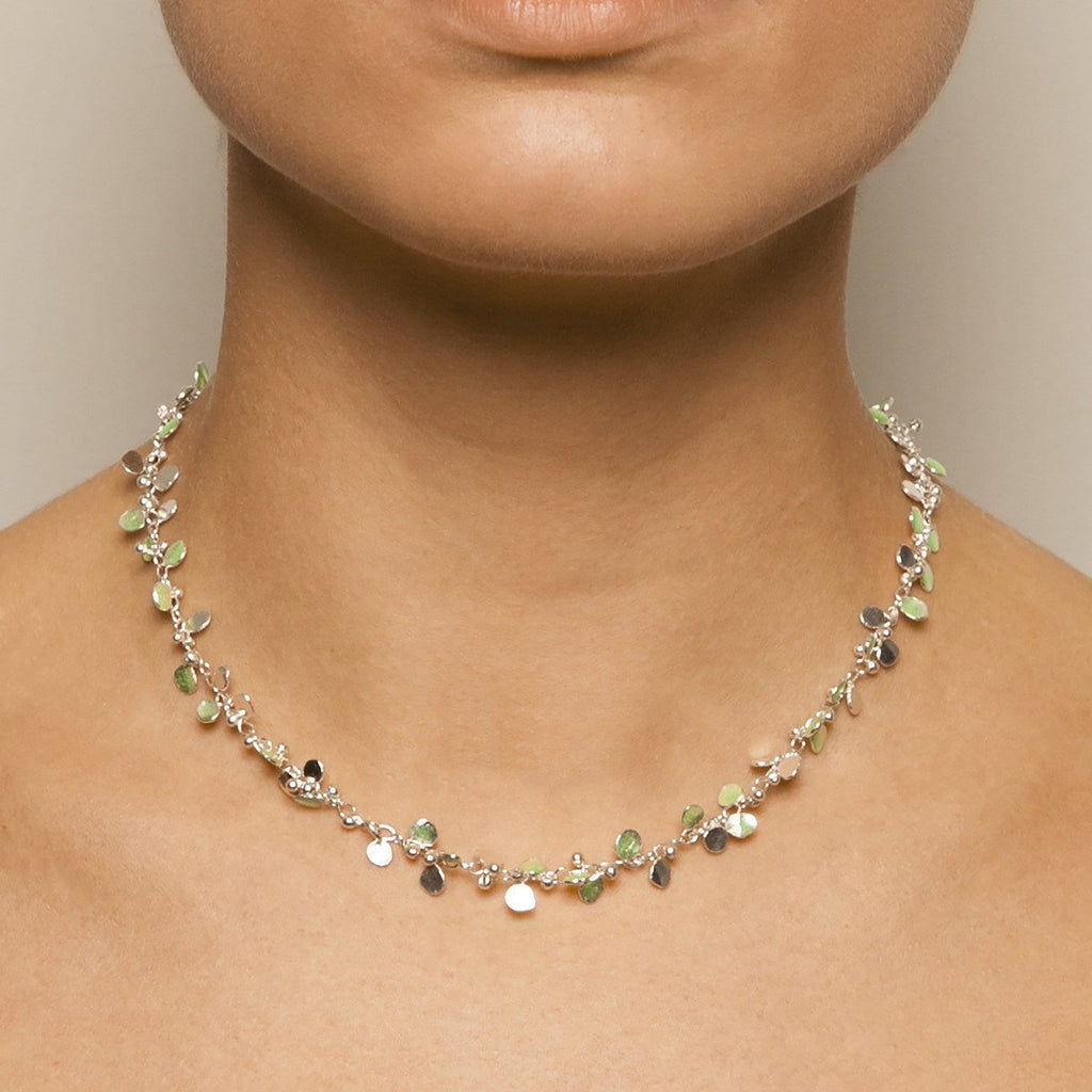 Neeltje Huddleston Slater - Silver Green Enamel Petal Necklace - DESIGNYARD, Dublin Ireland.