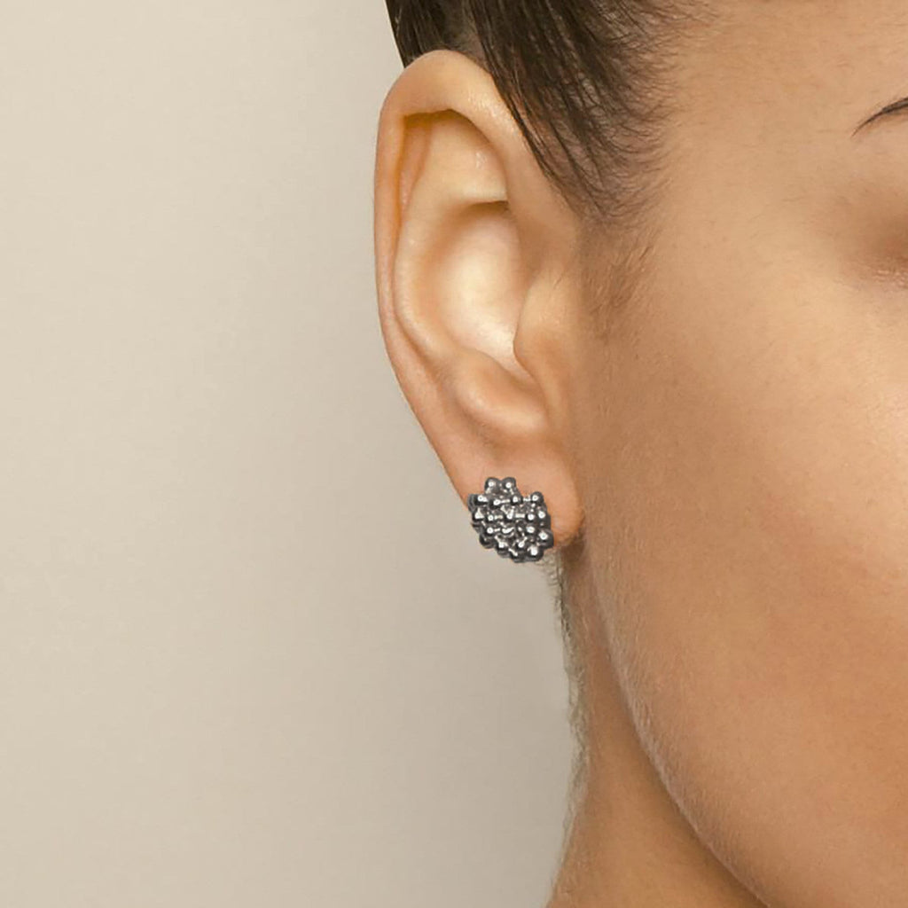 Neeltje Huddleston Slater - Oxidised Silver Bubble Cluster Stud Earrings - DESIGNYARD, Dublin Ireland.