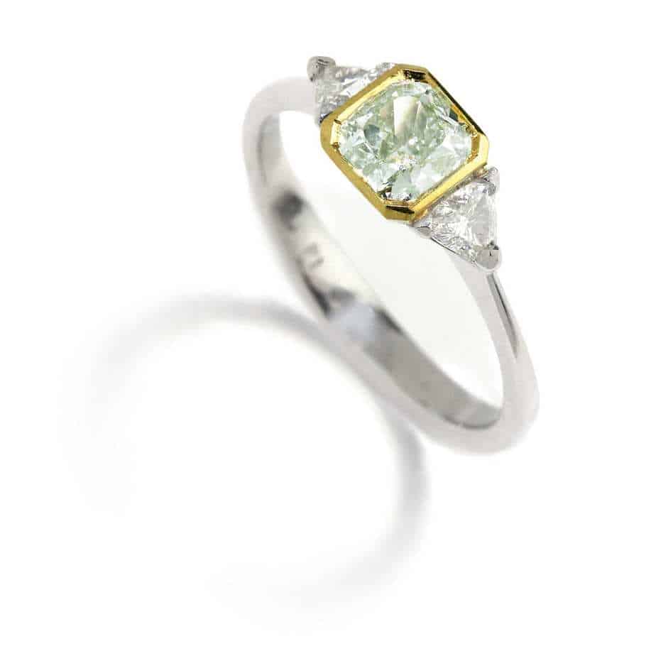 Platinum & 18k Green Gold Green Diamond Engagement Ring - by Ronan ...