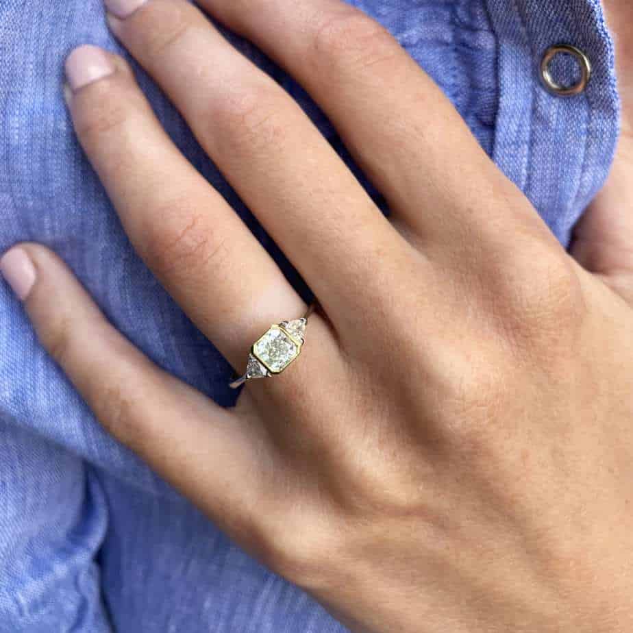 Photograph 2 of Exquisite Platinum 18k Green Gold Green Diamond Engagement Ring. Available on DESIGNYARD.com and in our Jewellery Shop Dublin, Ireland. Free Worldwide Shipping with DHL.