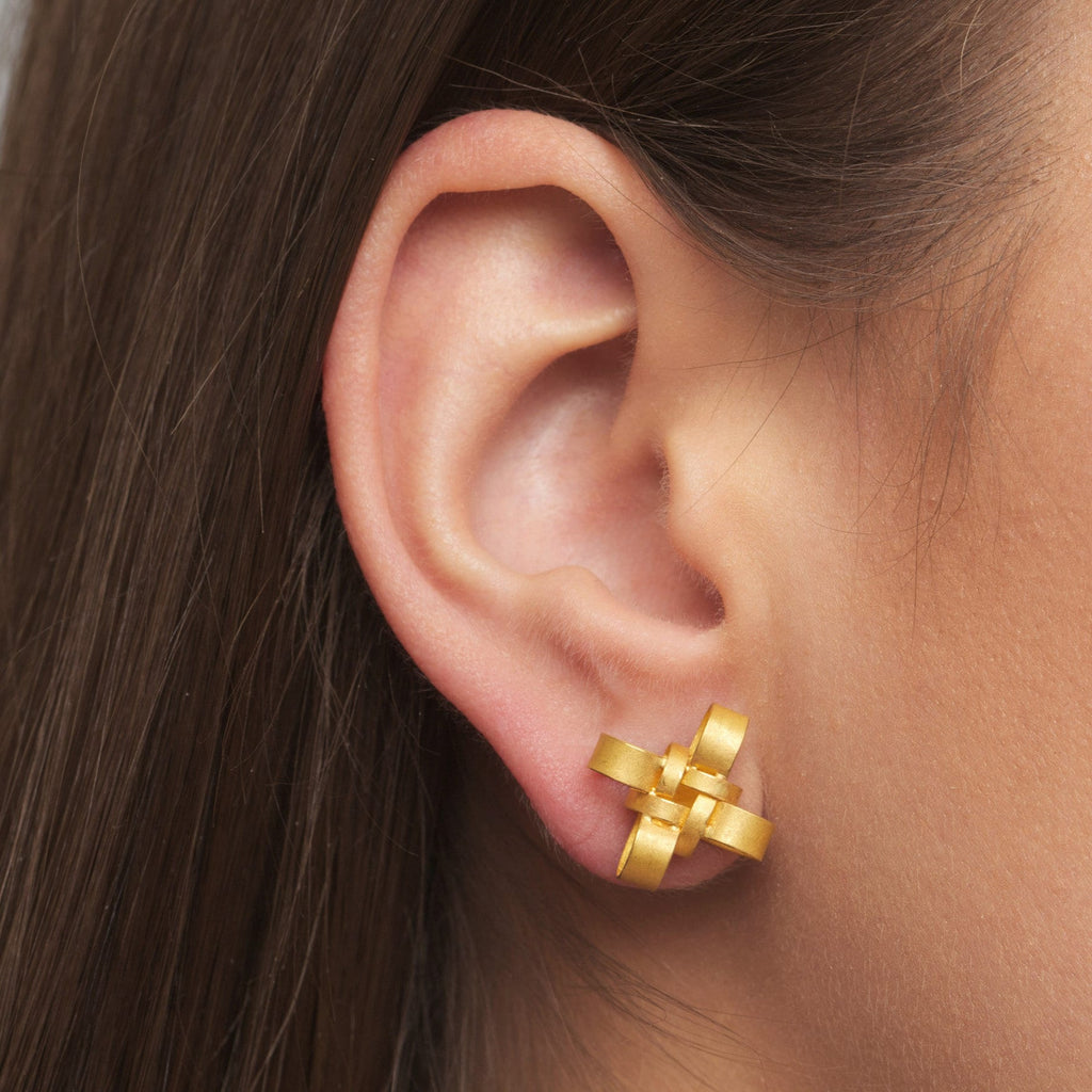 Photograph 2 of Sophia Epp's Contemporary 22k Yellow Gold Small Knot Stud Statement Earrings. Available on DESIGNYARD.com and in our Jewellery Shop Dublin, Ireland. Free Worldwide Shipping with DHL.