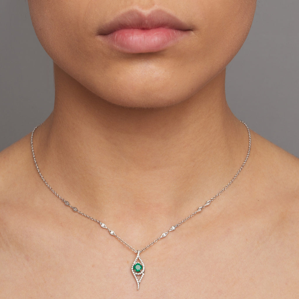 Photograph 2 of 18k White Gold Emerald Diamond Necklace. Available on DESIGNYARD.com and in our Jewellery Shop Dublin, Ireland. Free Worldwide Shipping with DHL.