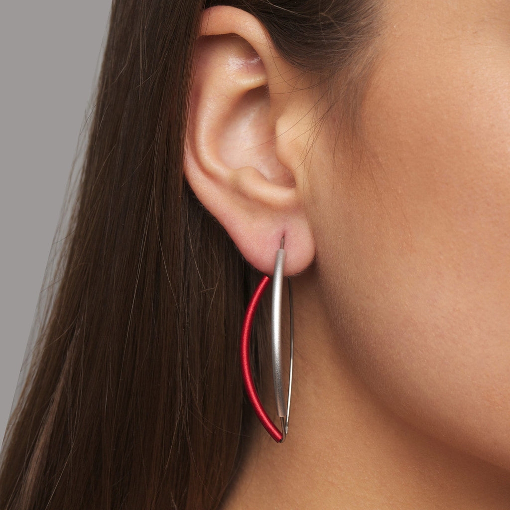 Ursula Muller - Red Aluminium Hoop Earrings - DESIGNYARD, Dublin Ireland.