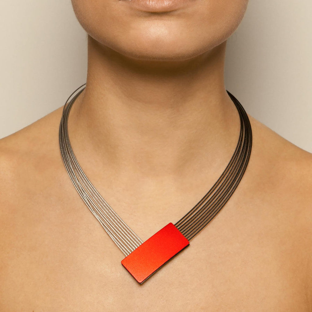 Ursula Muller - Red Angular Aluminium Stainless Steel Necklace - DESIGNYARD, Dublin Ireland.