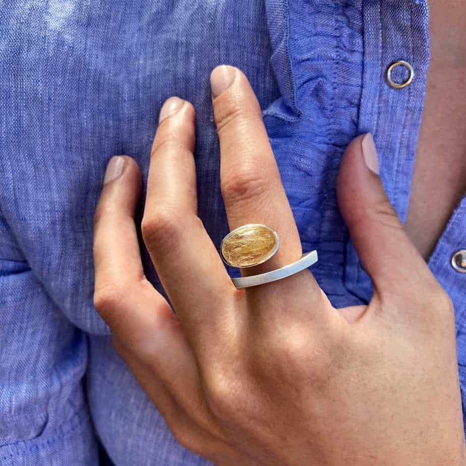 Angela Hubel - Sterling Silver Laguna Ring with Rutilated Quartz - DESIGNYARD, Dublin Ireland.