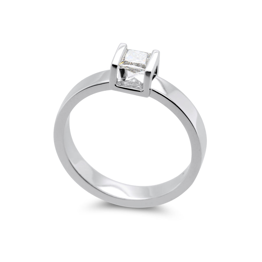 Princess cut diamond Box ring by Andrew Geoghegan at designyard contemporary jewelery gallery dublin ireland