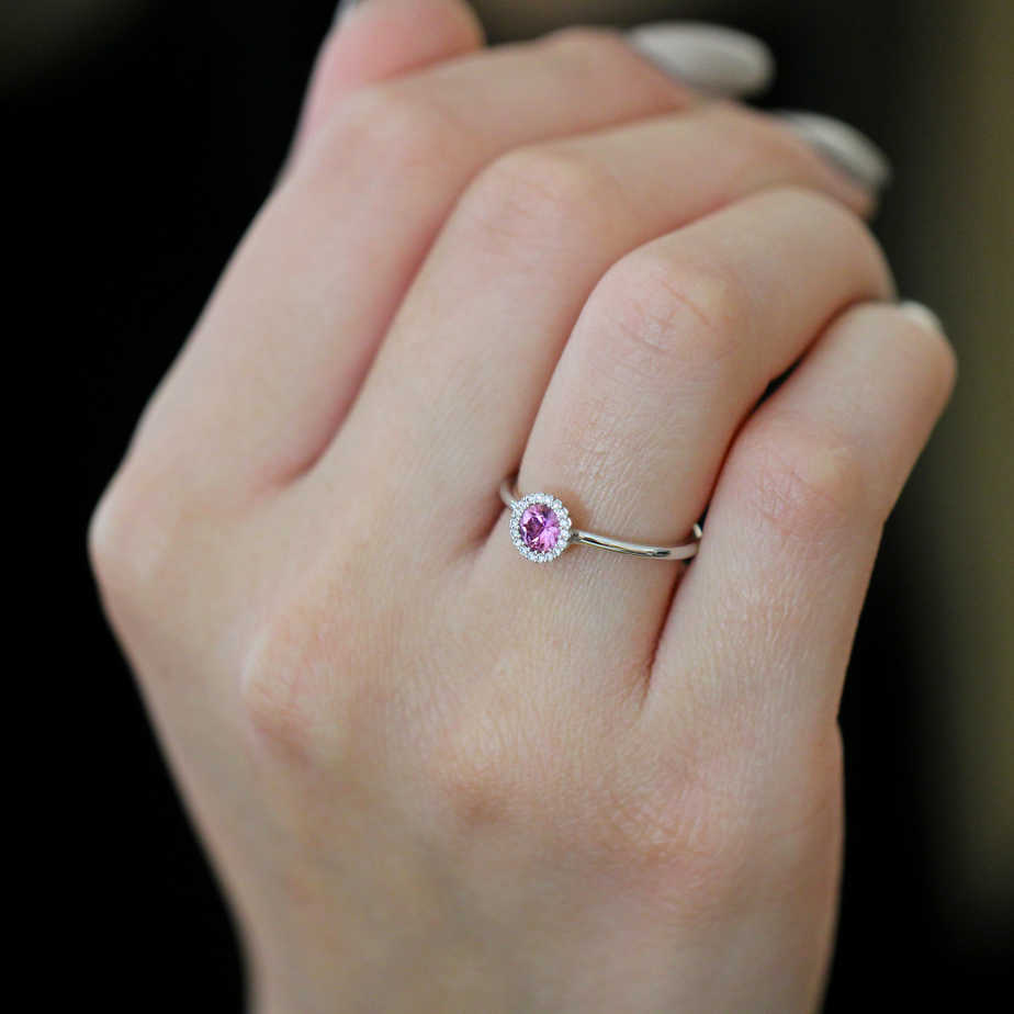 Andrew Geoghegan - 18k White Gold Pink Sapphire Diamond Cannele alternative engagement Ring - DESIGNYARD contemporary jewellery Dublin Ireland.