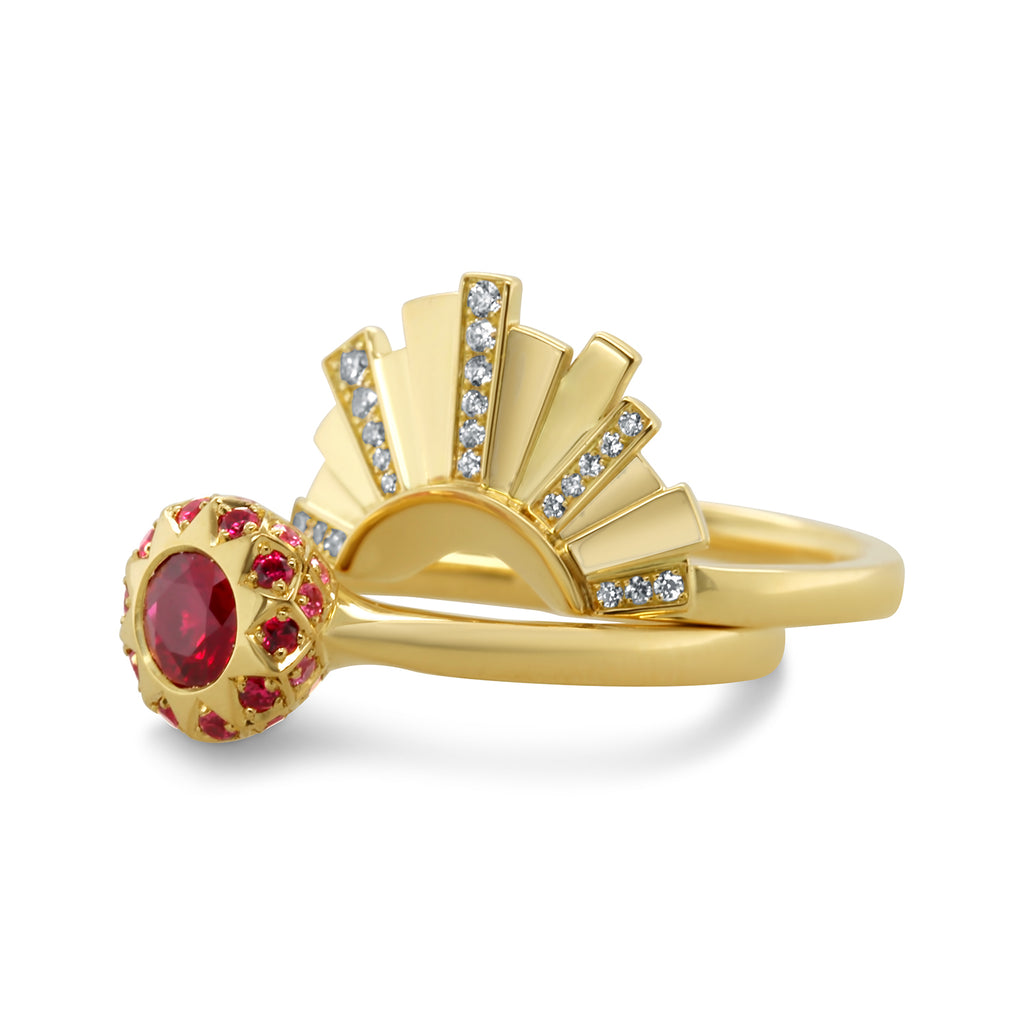 Andrew Geoghegan - 18k Yellow Gold Ruby Asteria alternative Engagement Ring - DESIGNYARD contemporary jewellery Dublin Ireland.