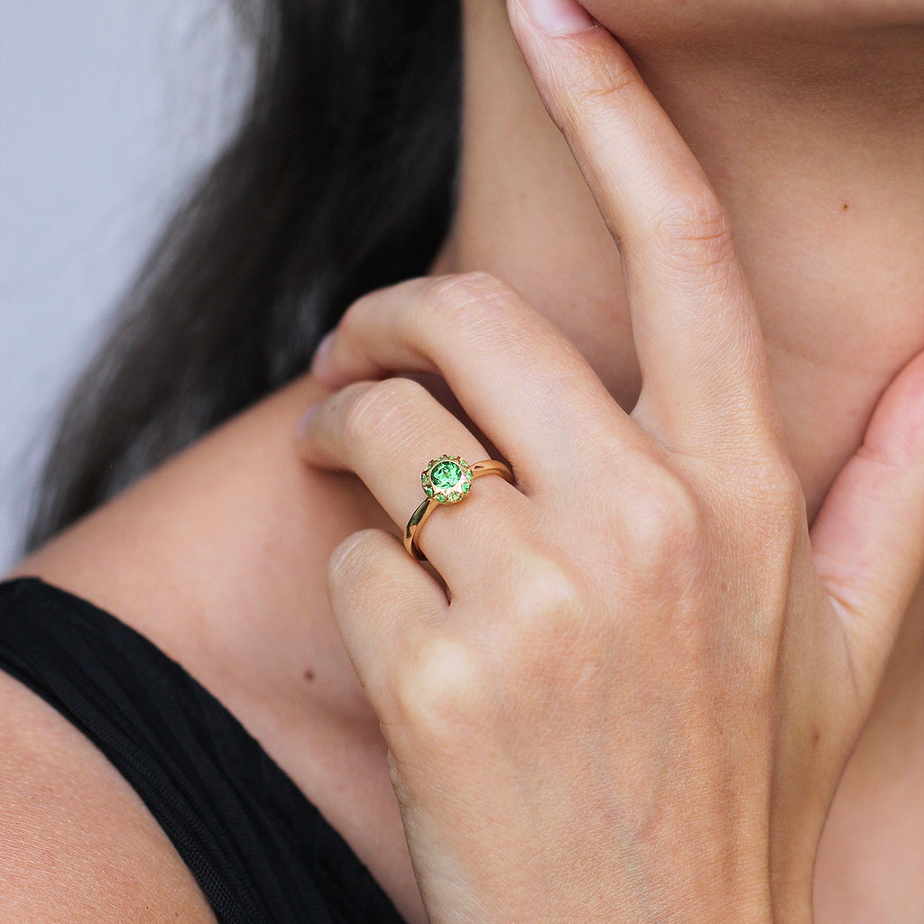 Andrew Geoghegan - 18k Yellow Gold Tsavorite Asteria Engagement Ring - DESIGNYARD, Dublin Ireland.