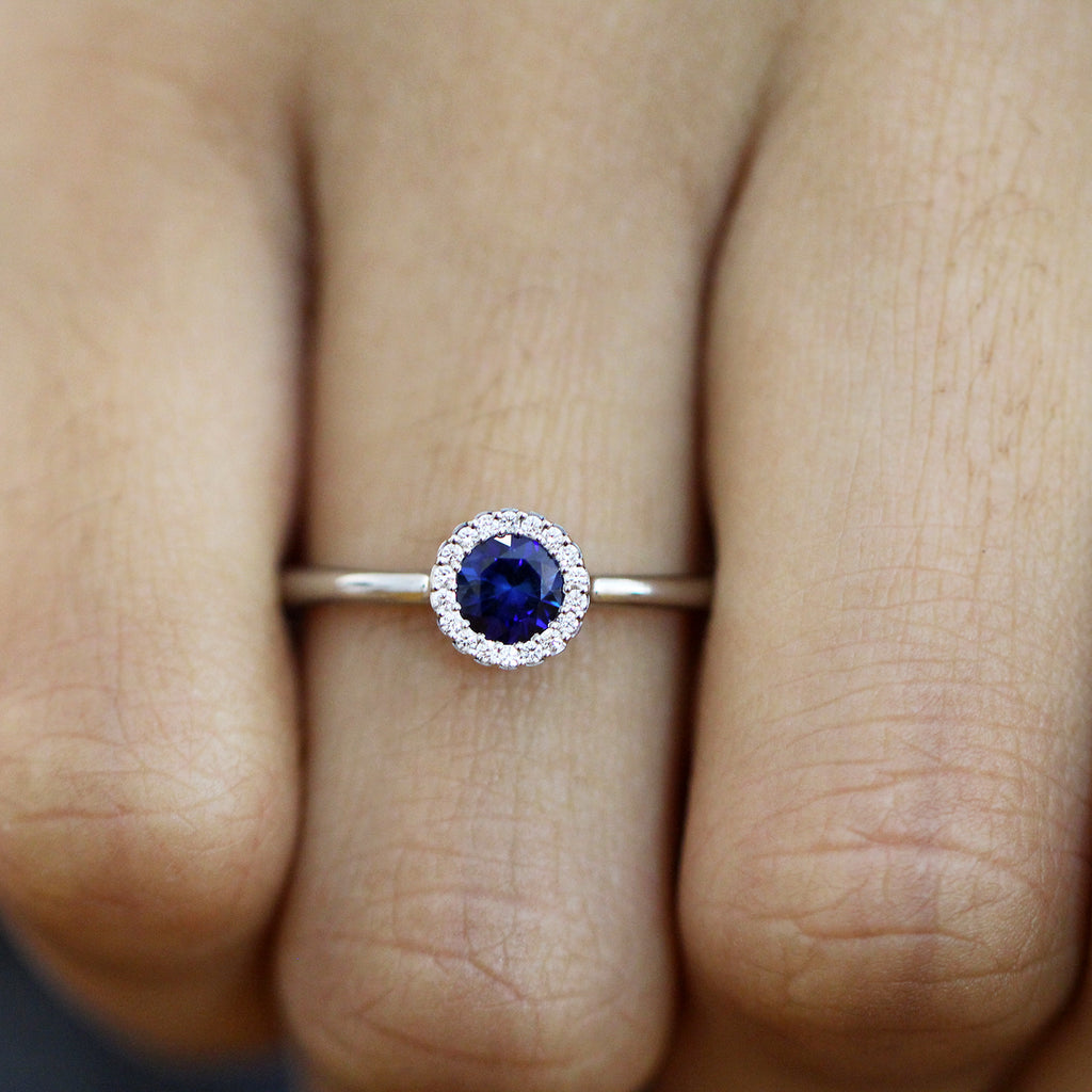 Andrew Geoghegan - Platinum Blue Sapphire Diamond Cannele alternative engagement Ring - DESIGNYARD contemporary jewellery Dublin Ireland.