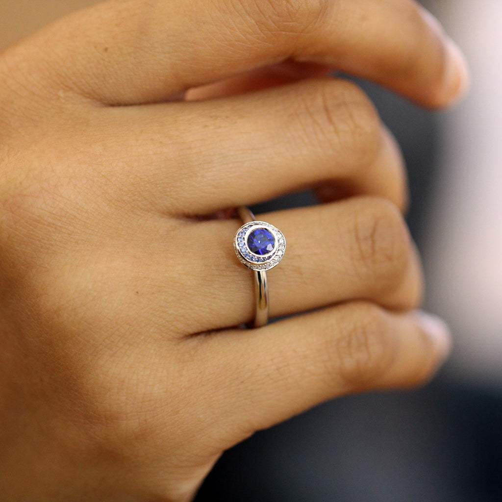 Andrew Geoghegan - Platinum Blue Sapphire Diamond Clair De Lune Ring - DESIGNYARD, Dublin Ireland.