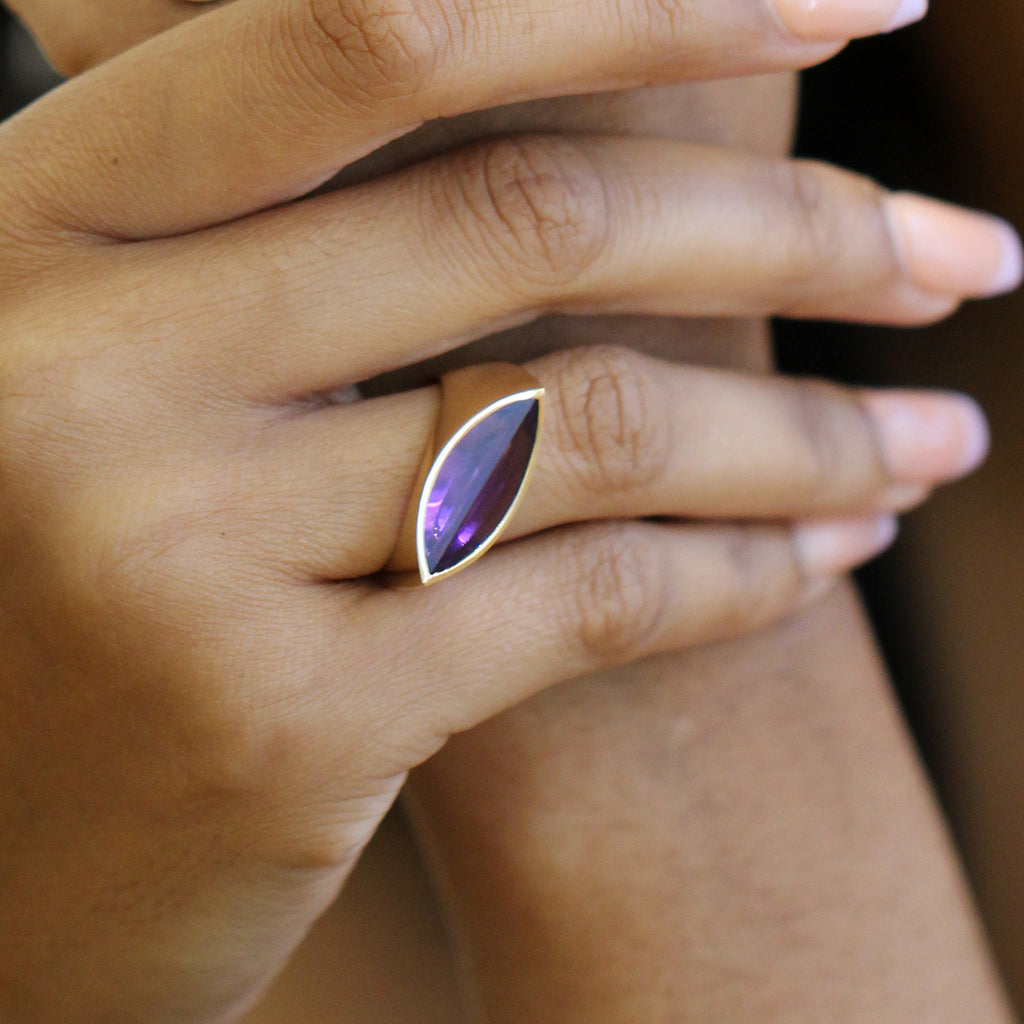 Angela Hubel - 18k Rose Gold Amethyst Navette Ring - DESIGNYARD, Dublin Ireland.