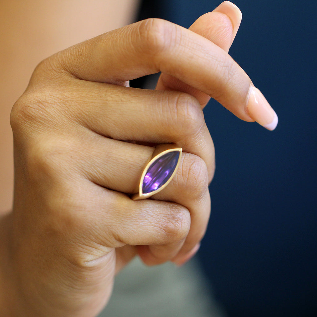 Angela Hubel - 18k Rose Gold Amethyst Navette Ring - DESIGNYARD, Dublin Ireland.