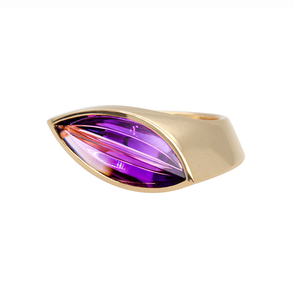 Angela Hubel - 18k Rose Gold Amethyst Navette Ring - DESIGNYARD, Dublin Ireland.