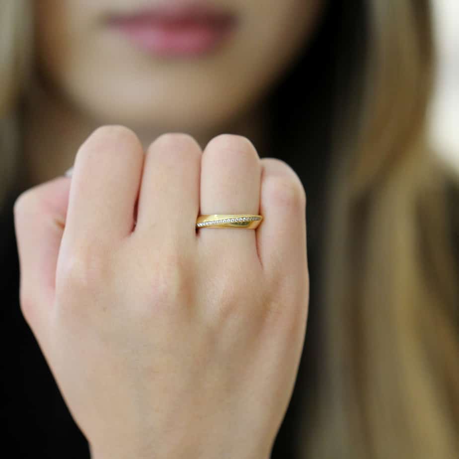 Photograph 2 of Angela Hubel's Contemporary 18k Rose Gold Diagonal Diamond Wedding Eternity Ring. Available on DESIGNYARD.com and in our Jewellery Shop Dublin, Ireland. Free Worldwide Shipping with DHL.