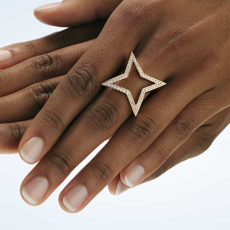 Photograph 1 of Angela Hubel's 18k Rose Gold Diamond Star Statement Eternity Ring. Available on DESIGNYARD.com and in our Jewellery Shop Dublin, Ireland.