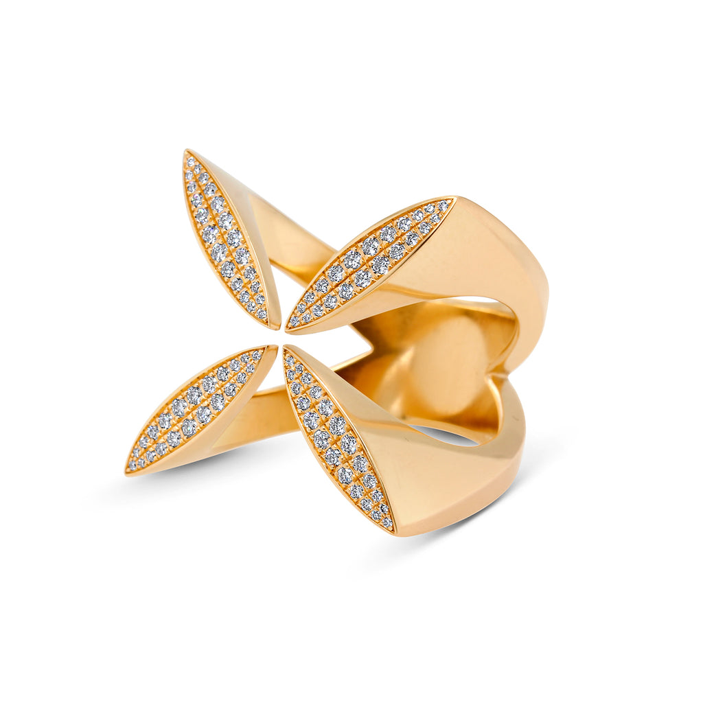 Photograph 1 of Angela Hubel's Contemporary 18k Rose Gold Dragonfly Diamond Statement Ring. Available on DESIGNYARD.com and in our Contemporary Jewellery Gallery Dublin, Ireland. Free Worldwide Shipping with DHL.