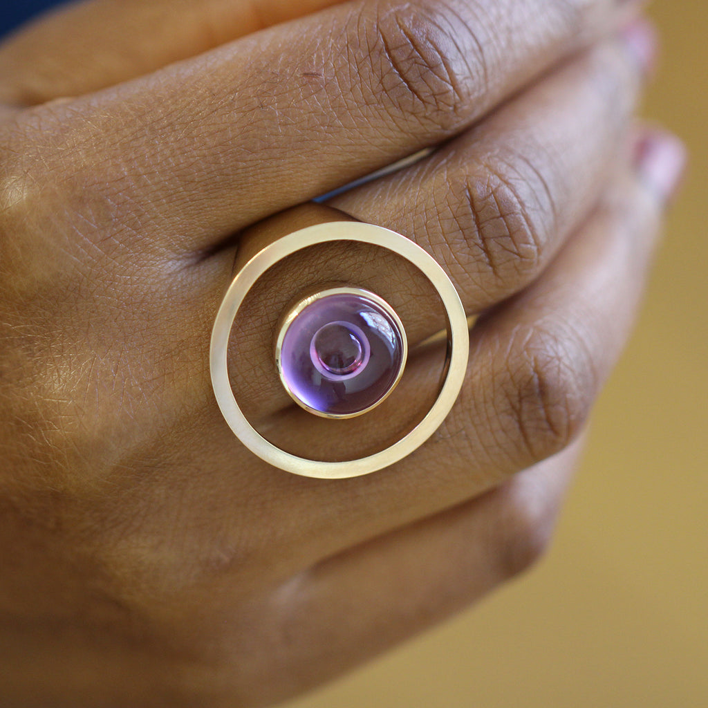 Photograph 2 of Angela Hubel's Contemporary 18k Rose Gold Magic Sunshine Amethyst Statement Ring. Available on DESIGNYARD.com and in our Jewellery Shop Dublin, Ireland. Free Worldwide Shipping with DHL.