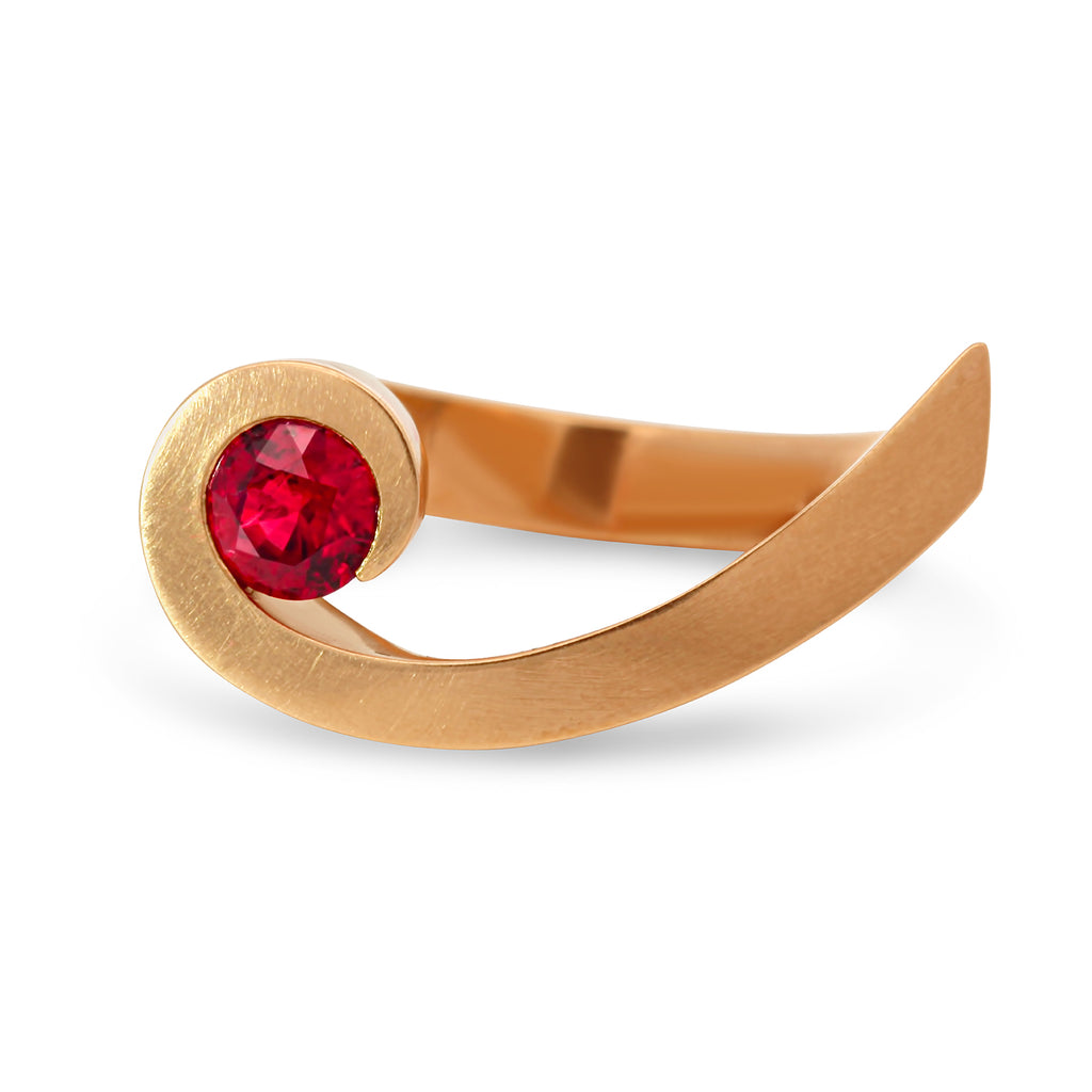 Angela Hubel - 18k Rose Gold Shooting Star Ruby Ring - DESIGNYARD, Dublin Ireland.