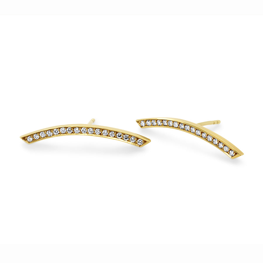Angela Hubel - 18k Yellow Gold Diamond Curved Earrings - DESIGNYARD, Dublin Ireland.