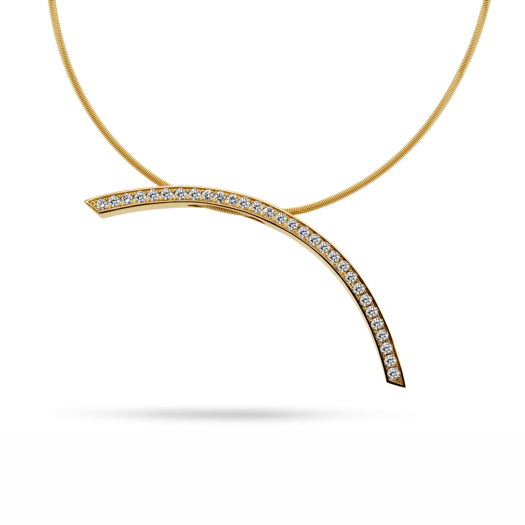 Angela Hubel - 18k Yellow Gold Diamond Curved Necklace - DESIGNYARD, Dublin Ireland.