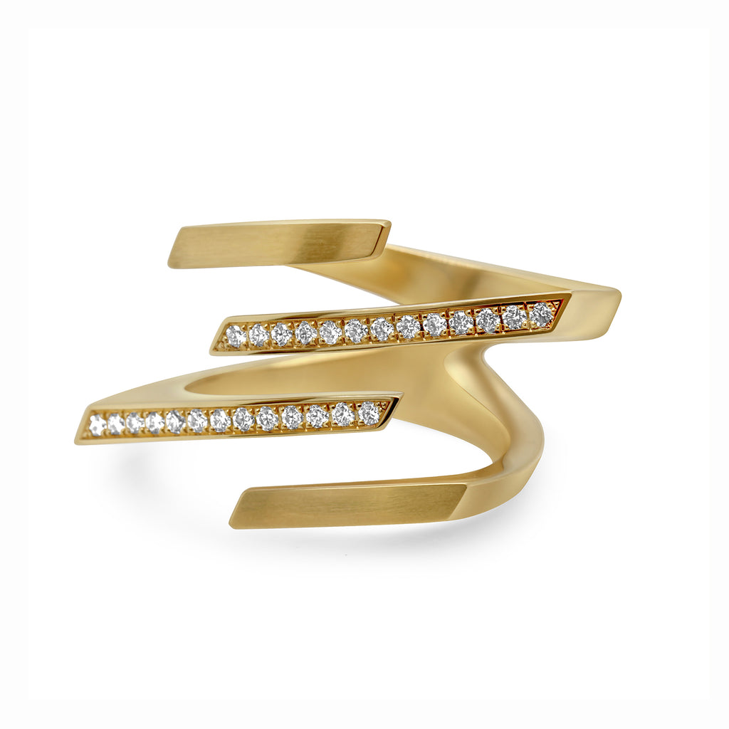 Photograph 3 of Angela Hubel's Contemporary 18k Yellow Gold Parallelo Diamond Statement Eternity Ring. Available on DESIGNYARD.com and in our Jewellery Shop Dublin, Ireland. No 1 for Contemporary Jewellery in Europe. Shipping Worldwide.