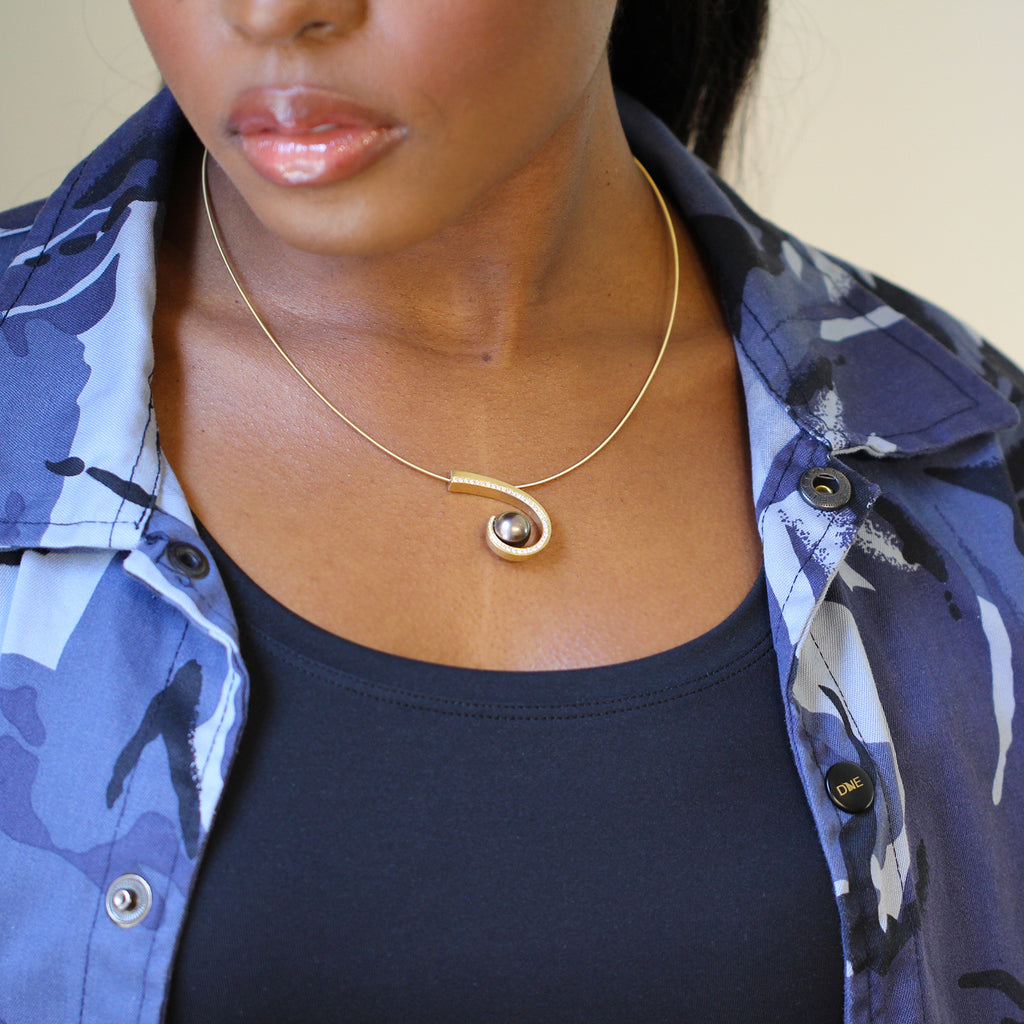 Angela Hubel - 18k Yellow Gold Pearl Lagoon Diamond Necklace - DESIGNYARD, Dublin Ireland.