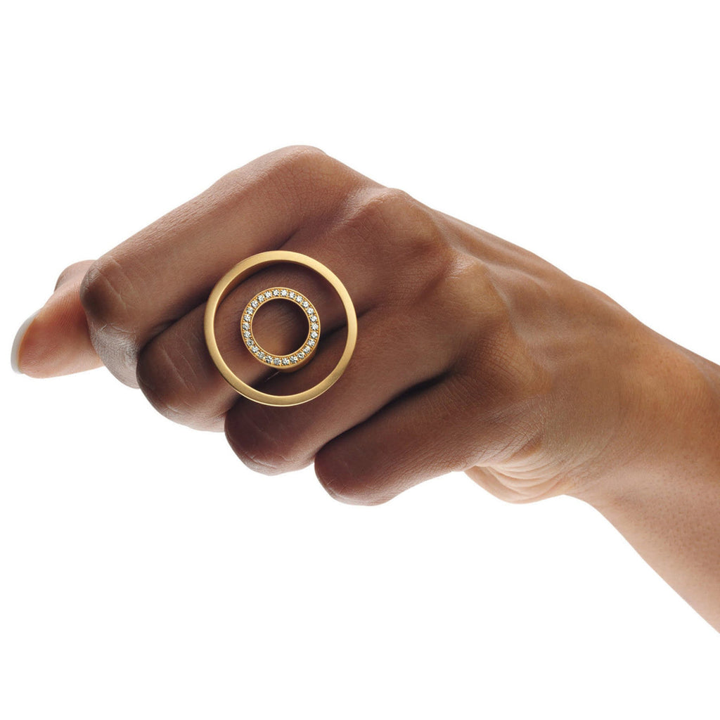 Photograph 2 of Angela Hubel's Contemporary 18k Yellow Gold Sunshine Diamond Statement Eternity Ring. Available on DESIGNYARD.com  No 1 for Contemporary Jewellery in Europe. Shipping Worldwide.
