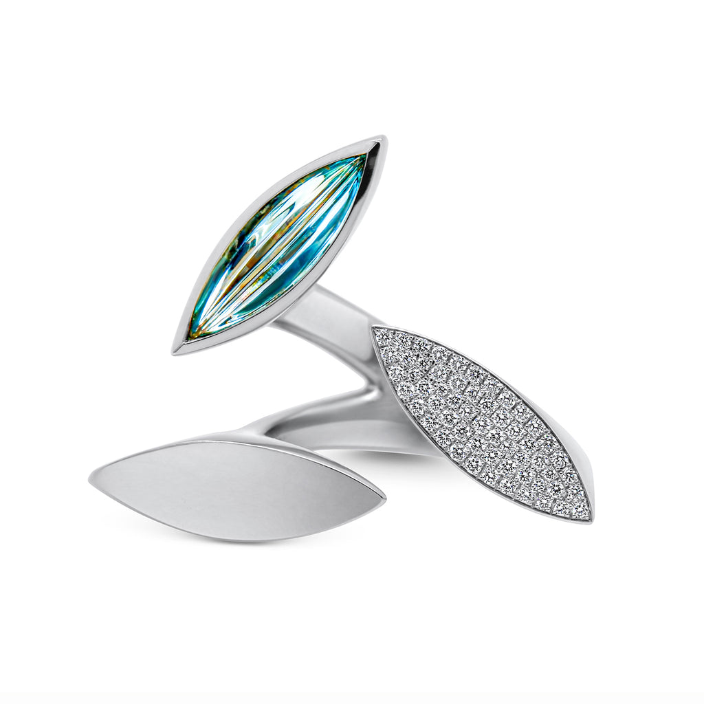 Angela Hubel - Platinum Galápagos Aquamarine Diamond Ring - DESIGNYARD, Dublin Ireland.