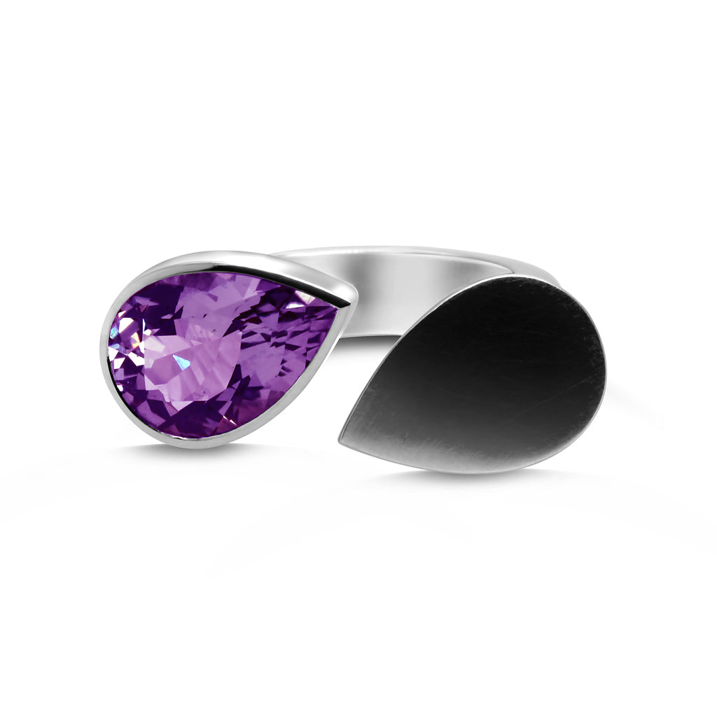 Photograph 1 of Angela Hubel's Contemporary Sterling Silver Amethyst Colour Drop Statement Ring. Available on DESIGNYARD.com No 1 for Contemporary Jewellery in Europe. Shipping Worldwide.
