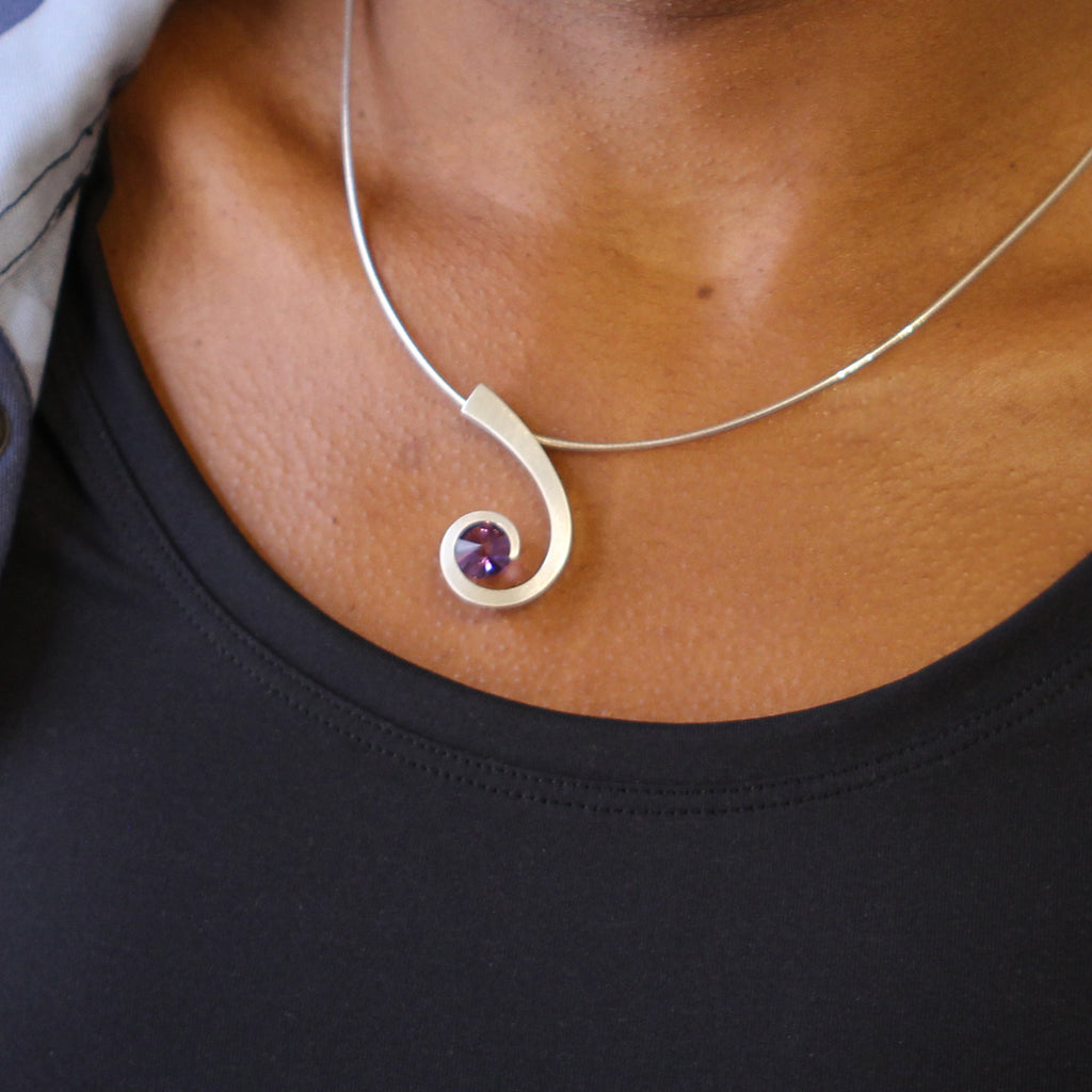 Photograph 2 of Angela Hubel's Sterling Silver Laguna Amethyst statement Necklace. Available on DESIGNYARD.com and in our Jewellery Shop Dublin, Ireland. Free Worldwide Shipping with DHL.