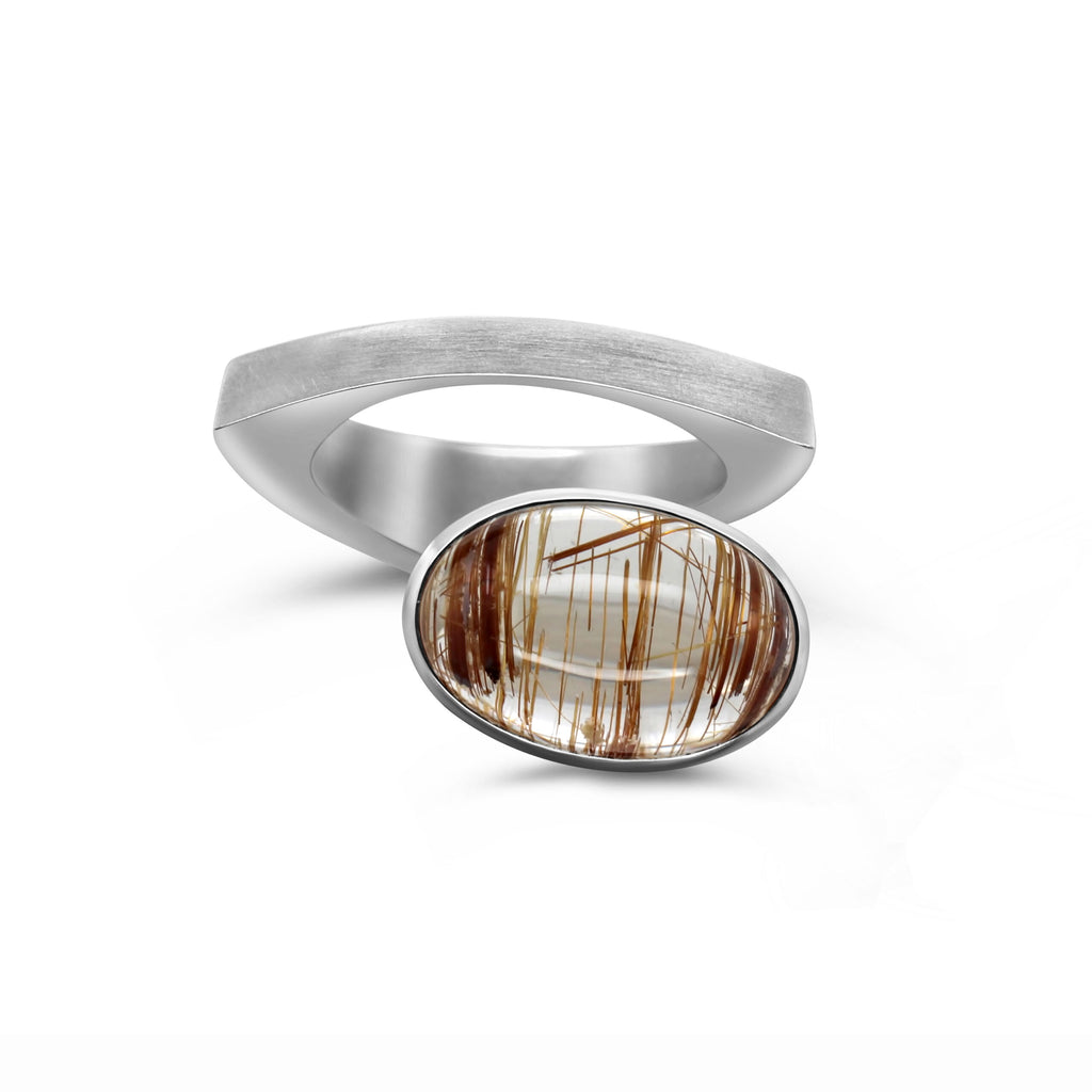 Angela Hubel - Sterling Silver Laguna Ring with Rutilated Quartz - DESIGNYARD, Dublin Ireland.