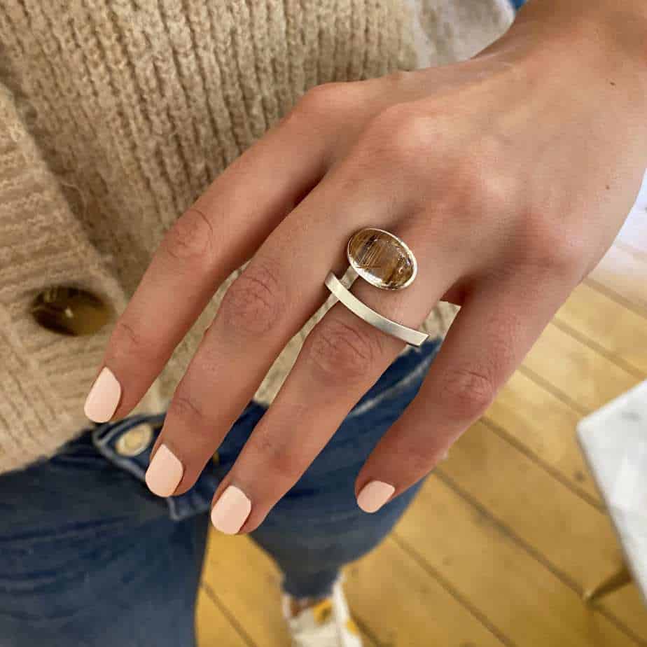 Angela Hubel - Sterling Silver Laguna Ring with Rutilated Quartz - DESIGNYARD, Dublin Ireland.