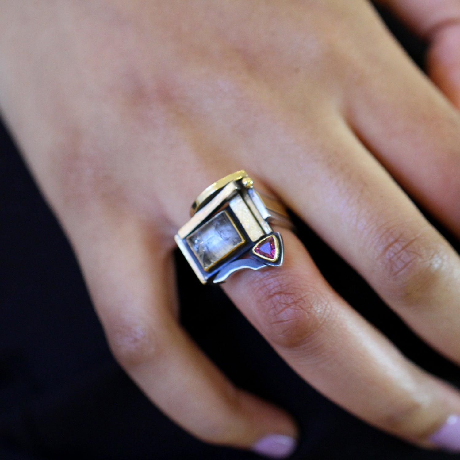 Barbara Bertagnolli Contemporary Grey Pink Tourmaline Ring