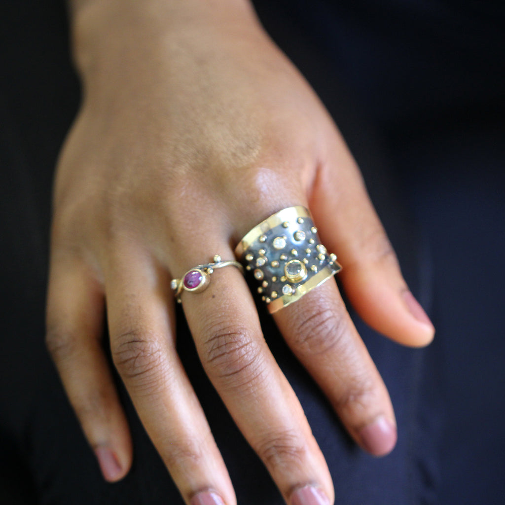 Photograph 4 of Josephine Bergsøe's Contemporary Yellow Gold & Oxidised Silver Halle Berry Diamond Statement Ring. Available on DESIGNYARD.com and in our Jewellery Shop Dublin, Ireland. Free Worldwide Shipping with DHL.