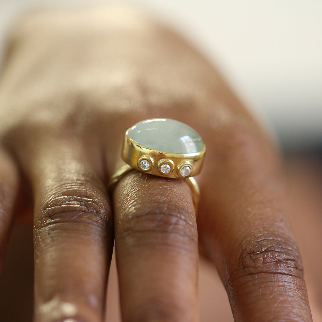 Photograph 3 of Josephine Bergsøe's Contemporary Yellow Gold Beryl Ruby Diamond Statement Ring. Available on DESIGNYARD.com and in our Jewellery Shop Dublin, Ireland. Free Worldwide Shipping with DHL.