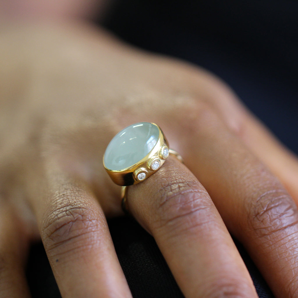 Photograph 4 of Josephine Bergsøe's Contemporary Yellow Gold Beryl Ruby Diamond Statement Ring. Available on DESIGNYARD.com and in our Jewellery Shop Dublin, Ireland. Free Worldwide Shipping with DHL.