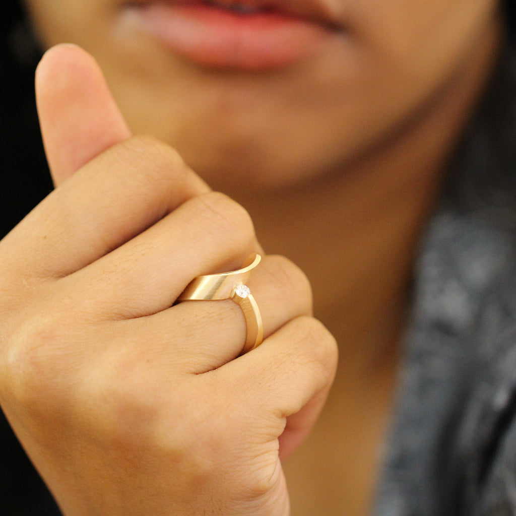 Photograph 2 of Cardillac's Contemporary 14k Yellow Gold Chapeau Diamond Alternative Engagement Ring. Available on DESIGNYARD.com and in our Jewellery Shop Dublin, Ireland. Free Worldwide Shipping with DHL.