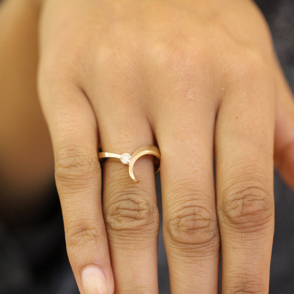 Photograph 3 of Cardillac's Contemporary 14k Yellow Gold Chapeau Diamond Alternative Engagement Ring. Available on DESIGNYARD.com and in our Jewellery Shop Dublin, Ireland. Free Worldwide Shipping with DHL.