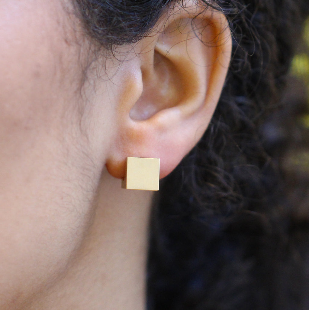 Cardillac - 14k Yellow Gold Cubed Earrings - DESIGNYARD, Dublin Ireland.