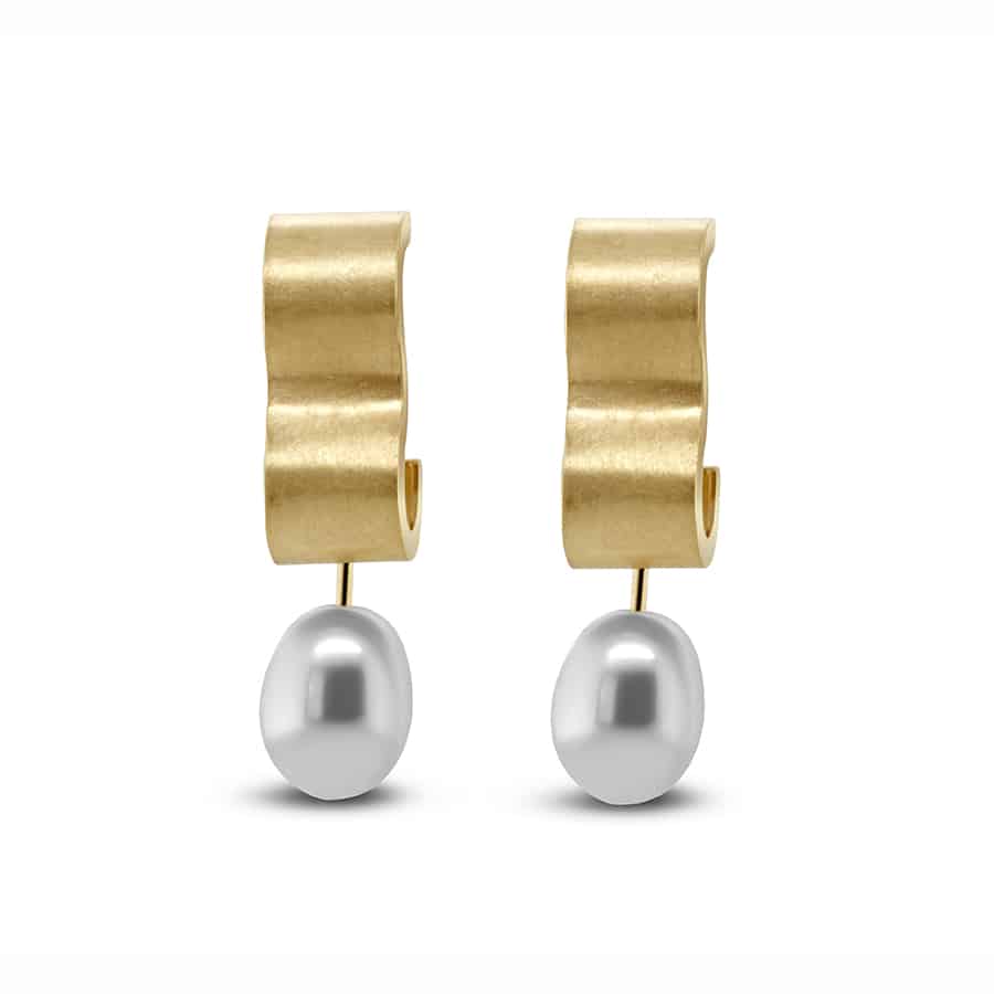 Photograph 1 of Cardillac's Contemporary 14k Yellow Gold Girl With A Pearl Statement Earrings. Available on   DESIGNYARD.com and in our Jewellery Shop Dublin, Ireland. Free Worldwide Shipping with DHL.