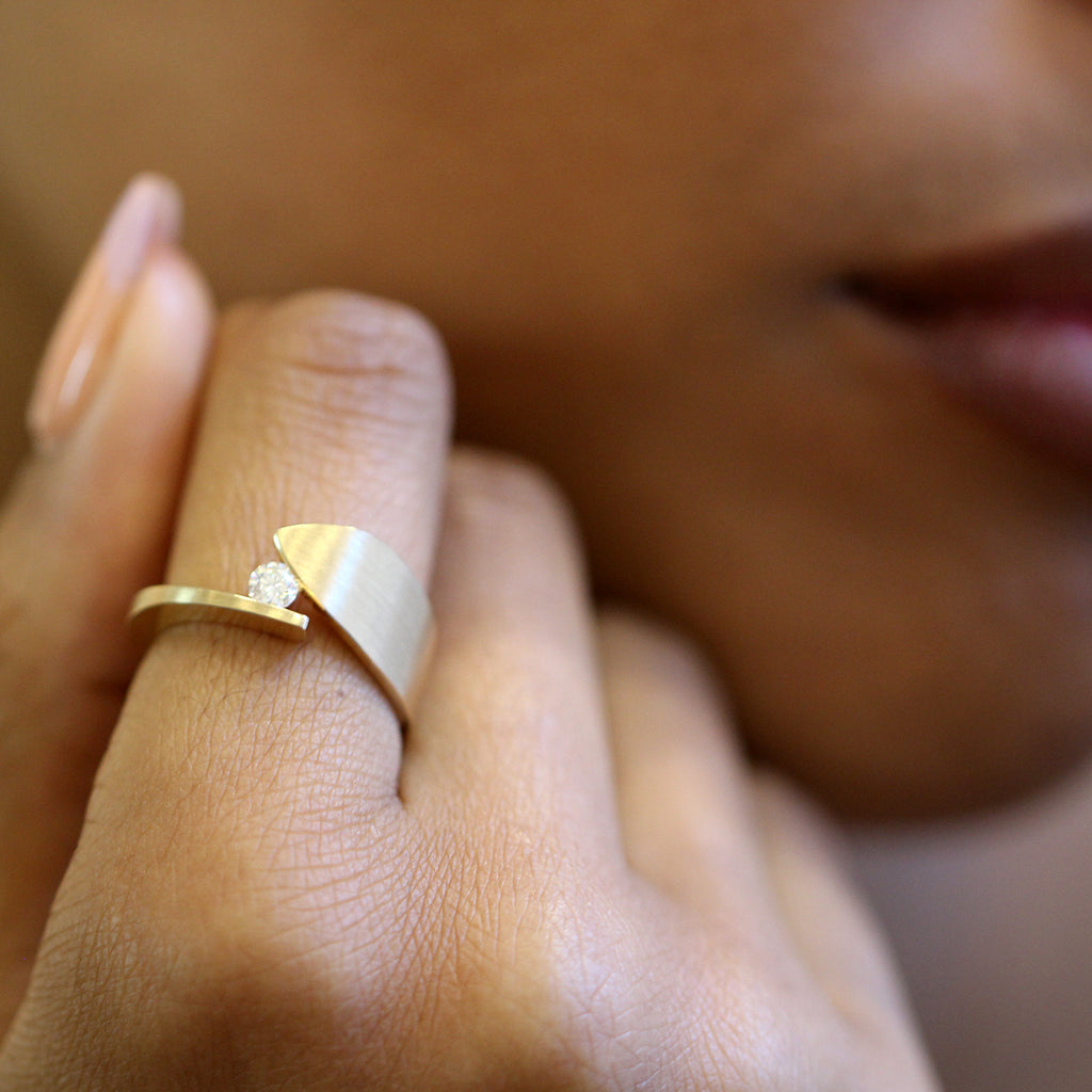 Cardillac - 14k Yellow Gold Leaf Diamond Ring - DESIGNYARD, Dublin Ireland.