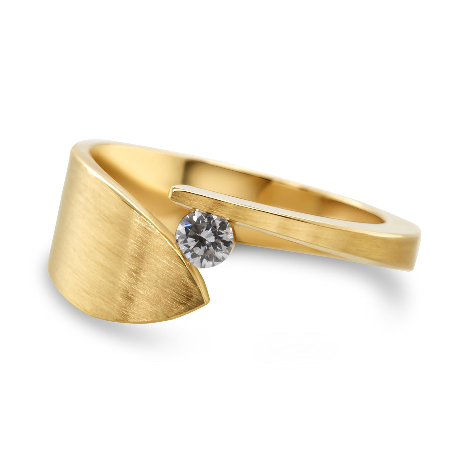 Contemporary Yellow Gold Leaf Diamond Engagement Ring by