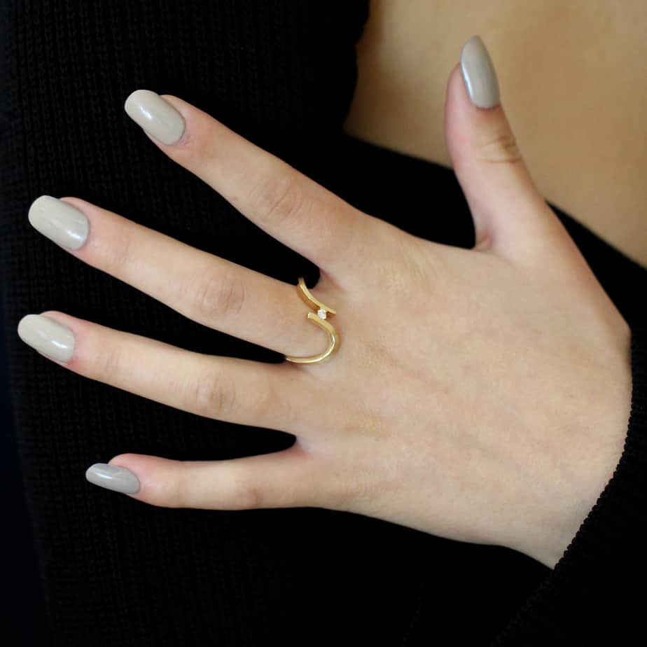 Photograph 2 of Cardillac's Contemporary 14k Yellow Gold Touch Diamond Alternative Engagement Ring. Available on DESIGNYARD.com and in our Jewellery Shop Dublin, Ireland. Free Worldwide Shipping with DHL.