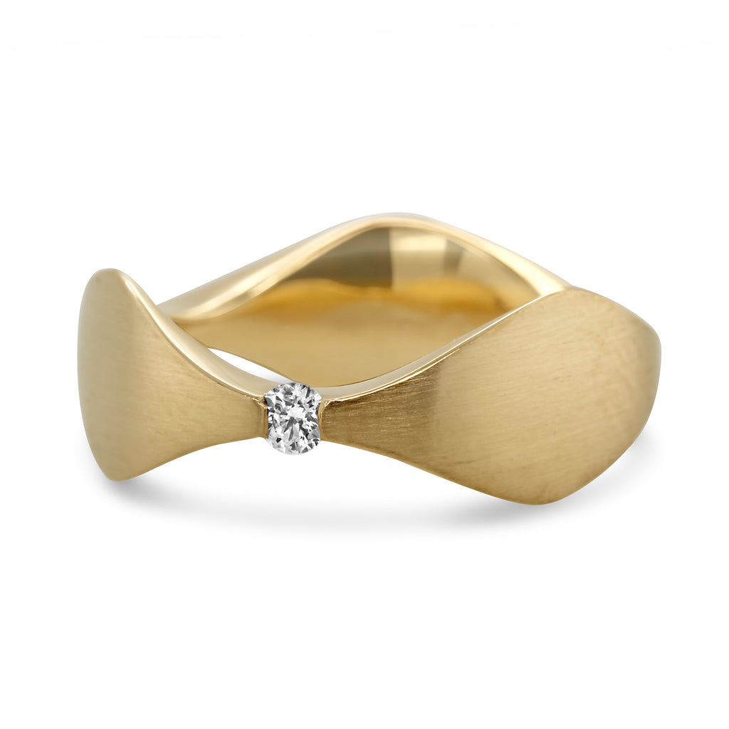 Photograph 1 of Cardillac's Contemporary 14k Yellow Gold Trio Diamond Alternative Engagement Ring. Available on DESIGNYARD.com and in our Jewellery Shop Dublin, Ireland. Free Worldwide Shipping with DHL.